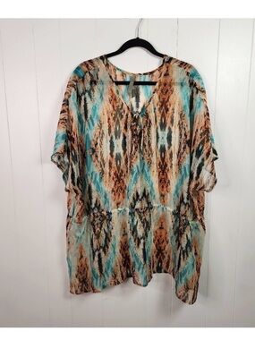 Penningtons Swim Cover-Up Sheer Top Beach Plus Size 4X Lightweight Tie-Dye